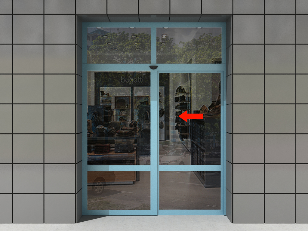 Birinchi qanotli eshik birta harakatsiz qanot va framag‘a bilan (o‘ngga ochilishi)